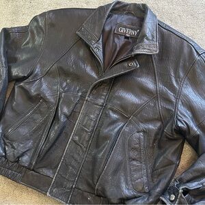 Vintage Giverny Black Leather Jacket Men’s Medium Full Zip 100% Leather Flawed